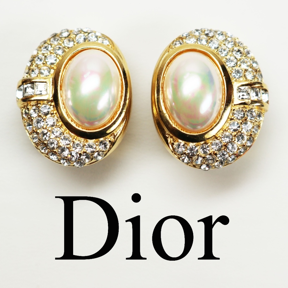 Christian Dior Pearl & Crystal Clip on Earrings